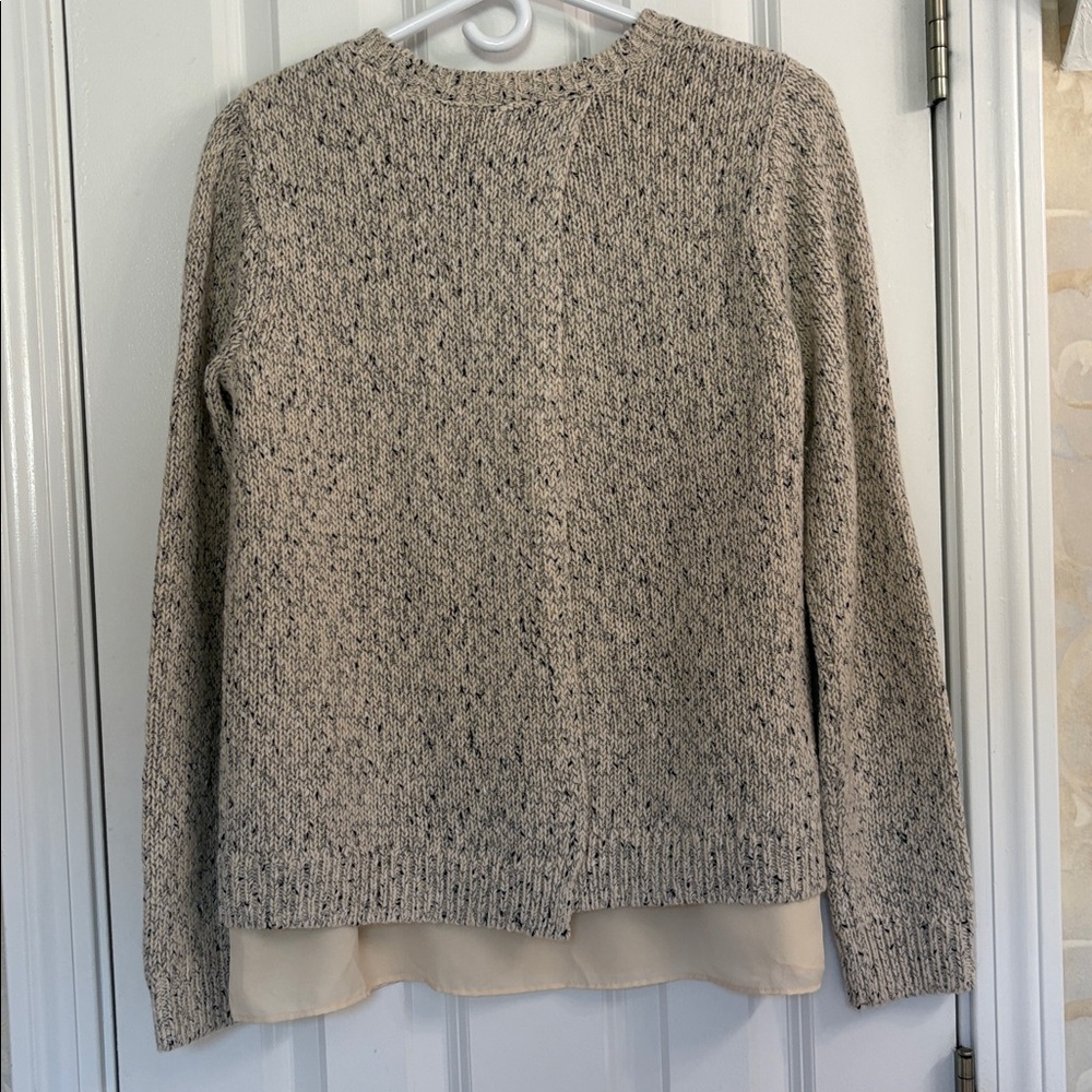 Club Monaco Wool Blend Marled Beige/Gray Knit Sweater with Cream Under Layer - Picture 10 of 11